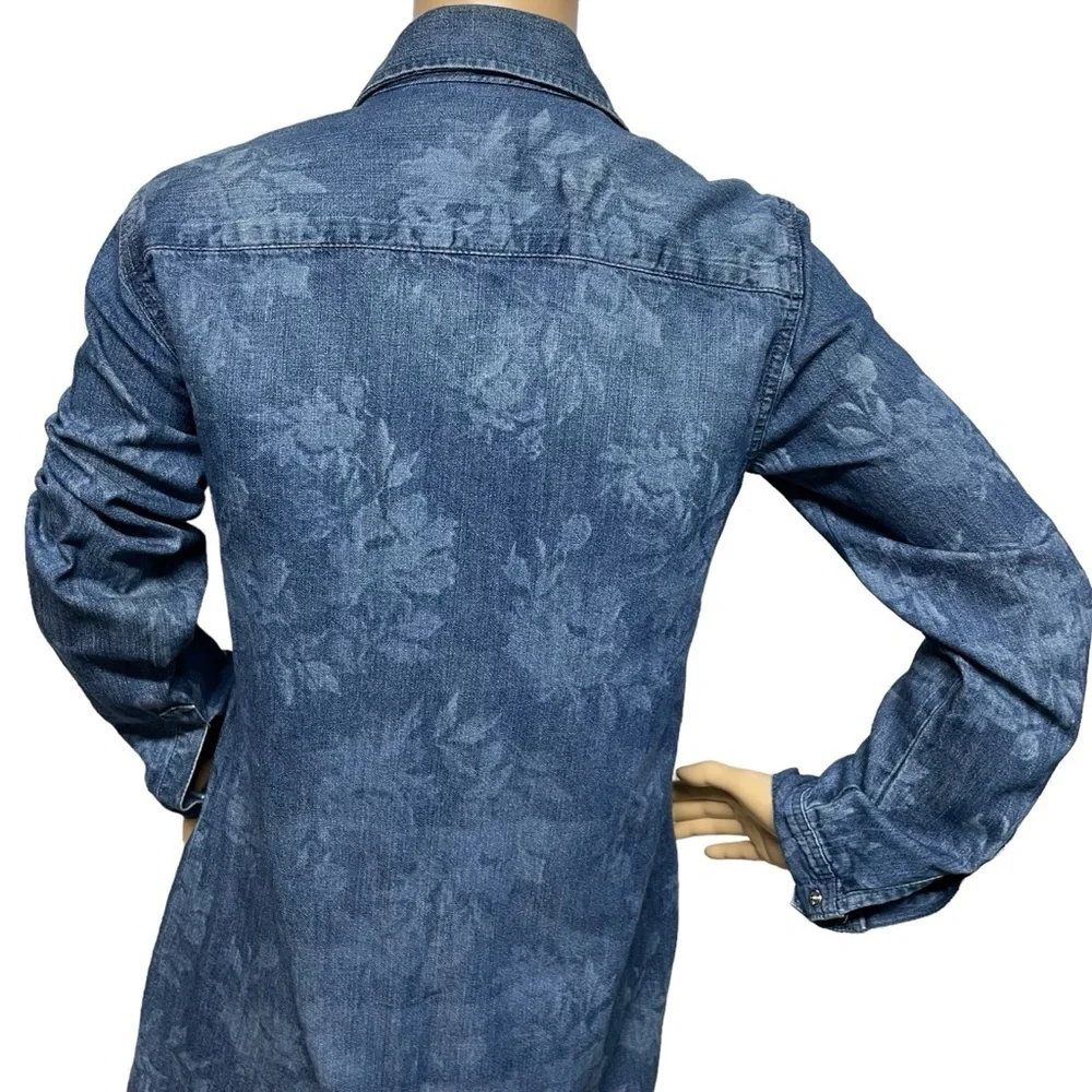 GAP 1969 Blue XS Floral Print White Pearl Snap Button Denim Dress in EUC - Picture 6 of 13